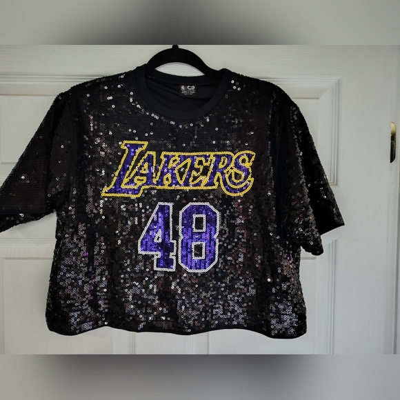 NBA Ultra Game Lakers Sequin Crop Top - Picture 1 of 6